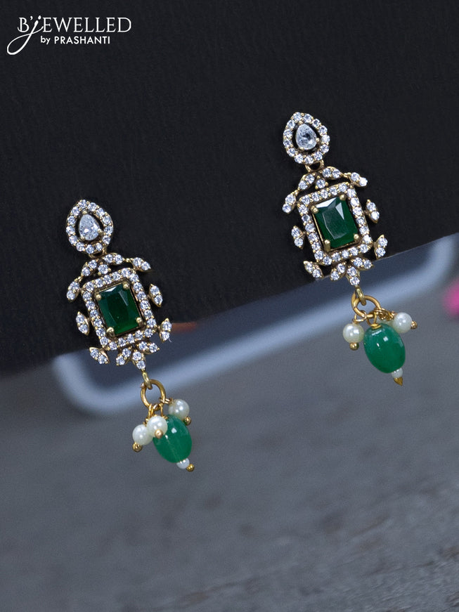 Mangalsutra double layer with emerald & cz stones and beads hanging