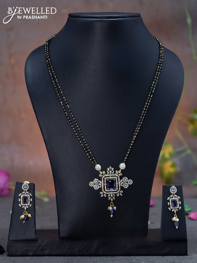 Mangalsutra double layer with lavender & cz stones and beads hanging