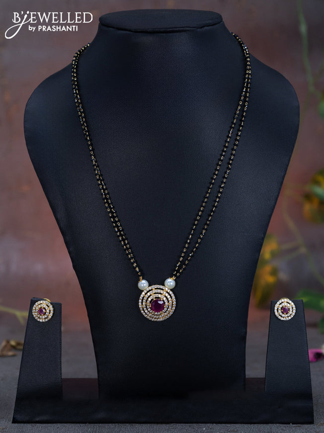 Mangalsutra double layer with pink kemp and cz stones