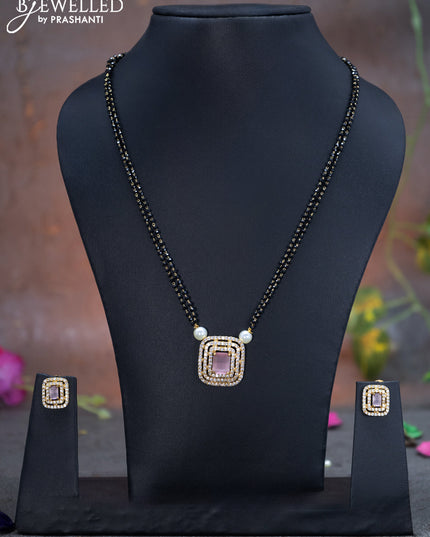 Mangalsutra double layer with baby pink and cz stones