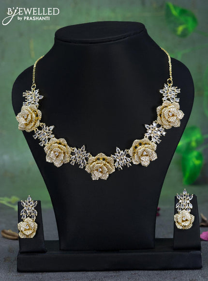 Zircon necklace floral design with cz stones in gold finish