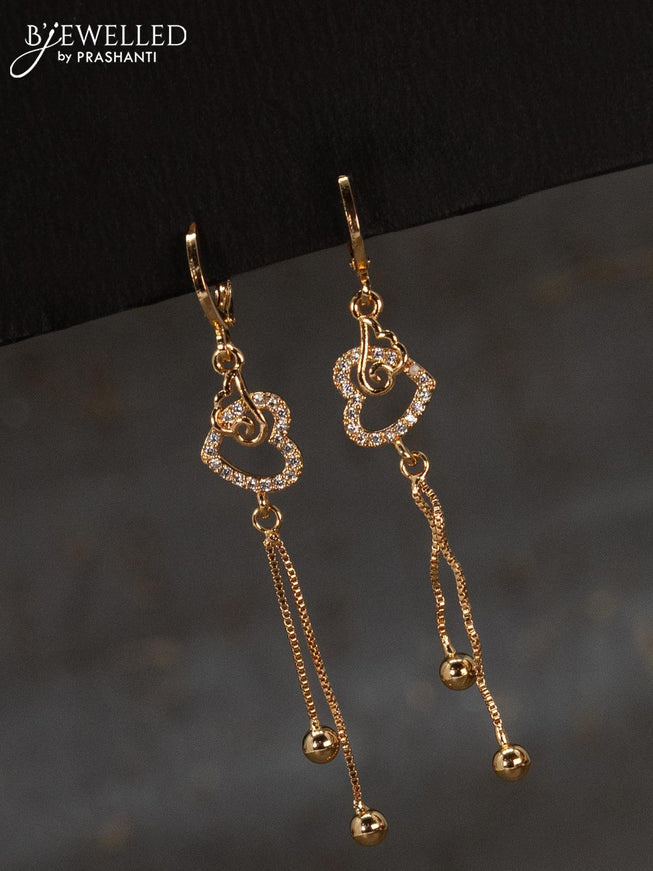 Rose gold hanging type earrings heart shape with cz stones