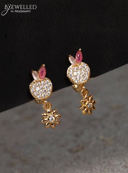 Rose gold hanging type earrings with pink kemp & baby pink and cz stones