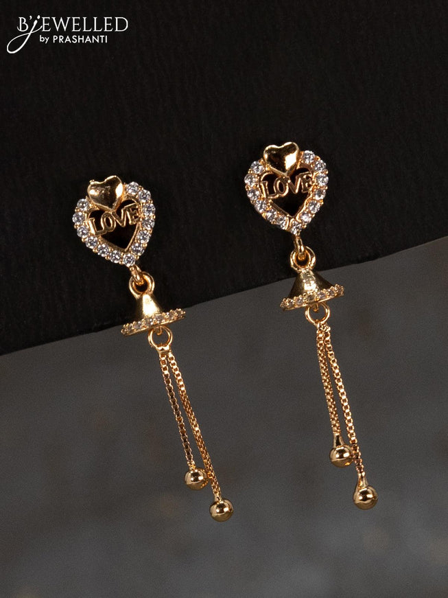 Rose gold earrings heart shape with cz stones and hangings