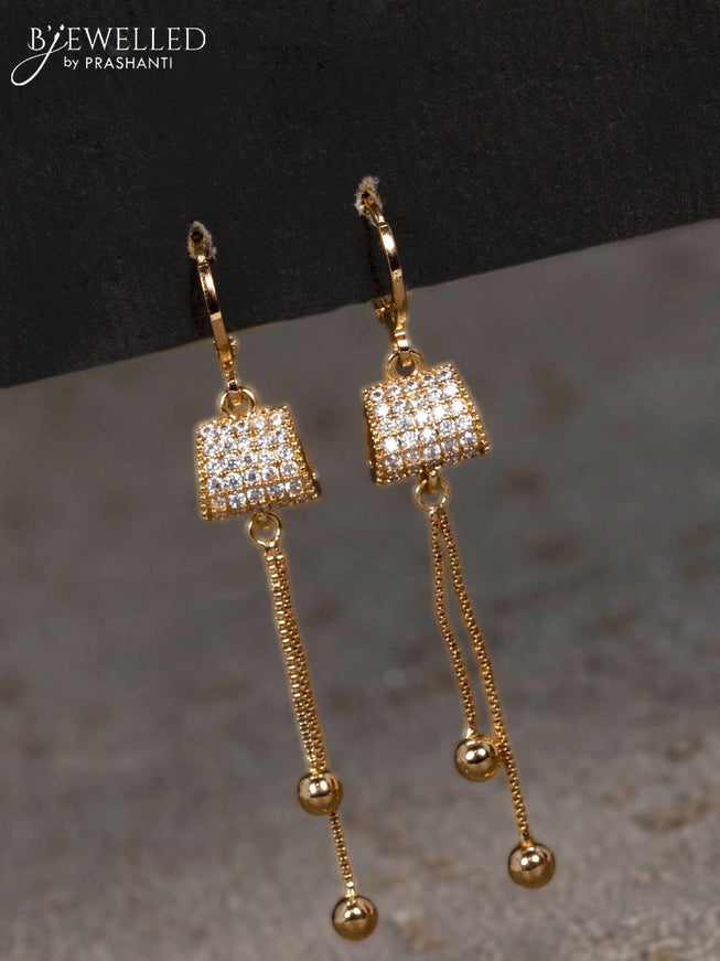 Rose gold hanging type earrings with cz stones