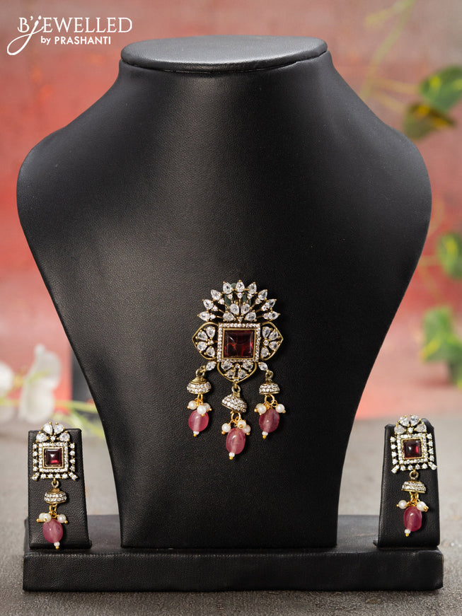 Victorian finish pendant set with ruby & cz stone and beads hanging