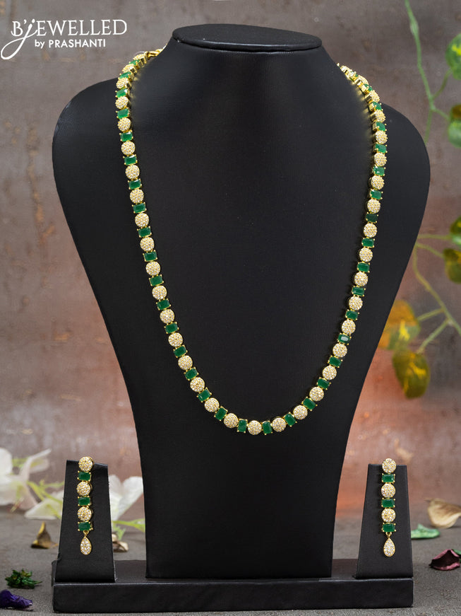 Zircon haaram with emerald and cz stones in gold finish
