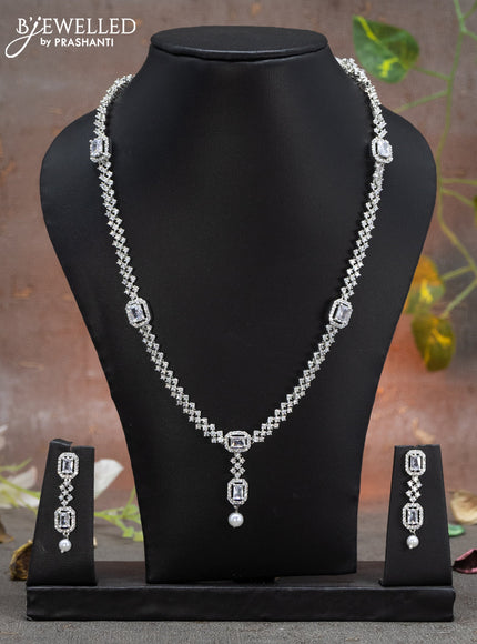 Zircon haaram with cz stones and pearl hanging