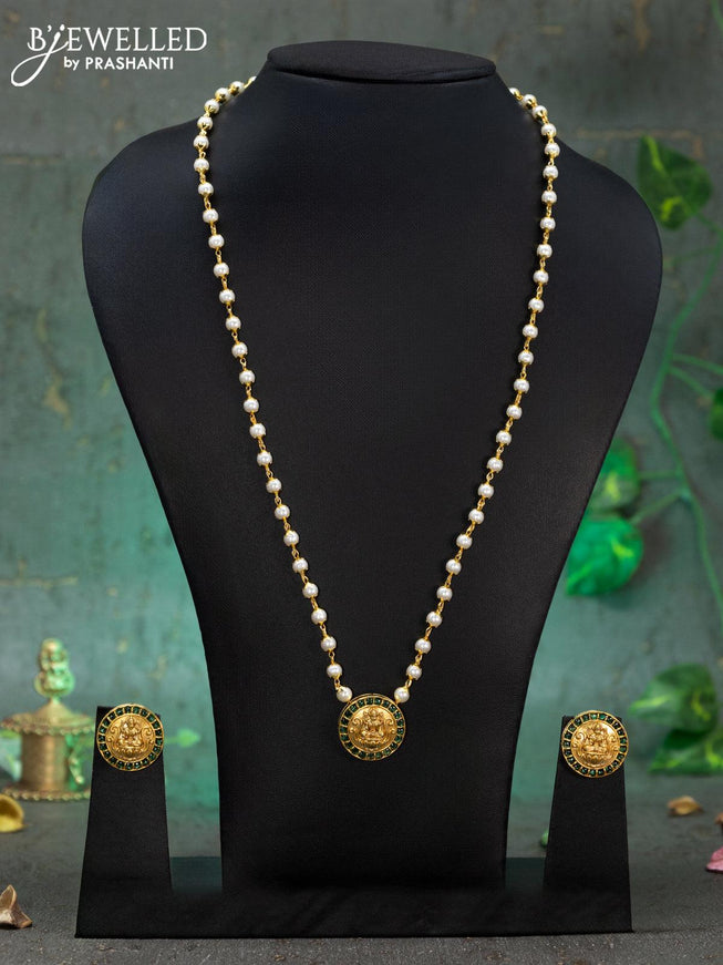 Pearl necklace emerald stones with lakshmi pendant