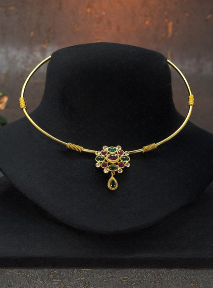 Antique ring type choker with kemp and cz stones