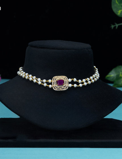 Pearl choker with ruby and cz stones