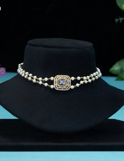 Pearl choker with cz stones