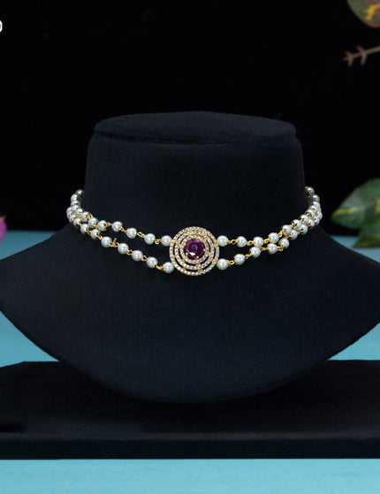 Pearl choker with ruby and cz stones