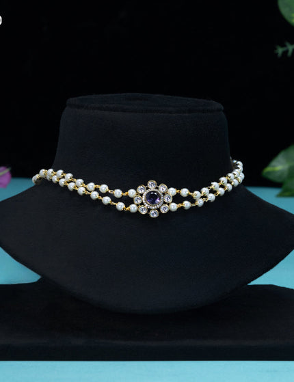 Pearl choker with violet and cz stones