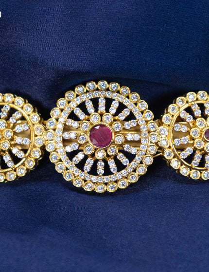 Antique hair clip medium size with pink kemp and cz stones