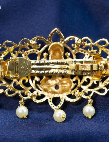 Antique hair clip medium size lakshmi design with kemp & cz stones and pearl hangings