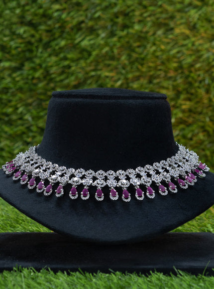 Zircon choker floral design with ruby and cz stones