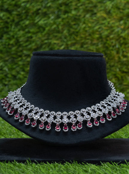 Zircon choker floral design with pink kemp and cz stones