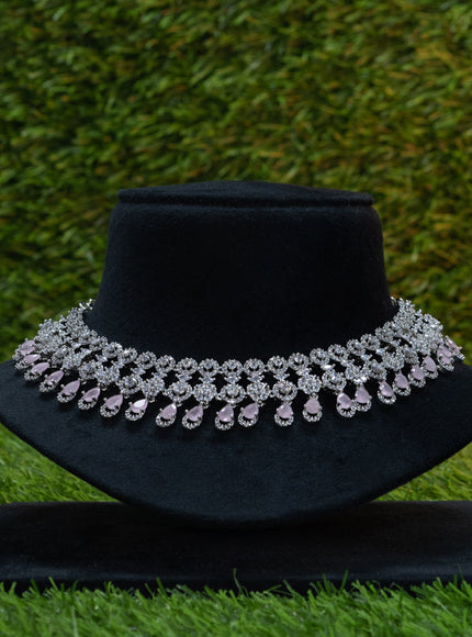 Zircon choker floral design with baby pink and cz stones