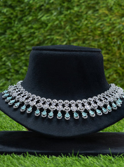 Zircon choker floral design with mint green and cz stones