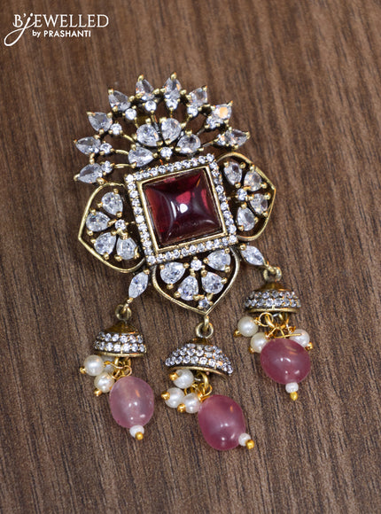 Victorian finish pendant set with ruby & cz stones and beads hangings