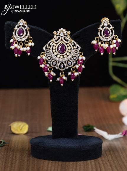 Victorian finish pendant set with ruby & cz stones and beads hangings