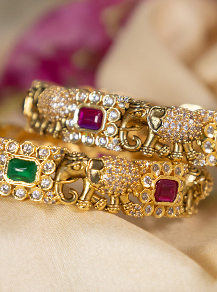 Antique bangles elephant design with kemp and cz stones