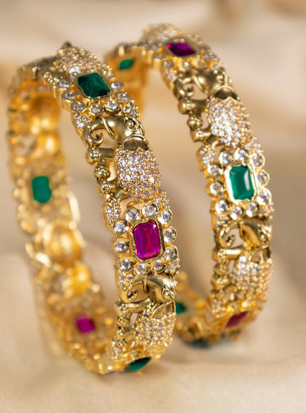 Antique bangles elephant design with kemp and cz stones