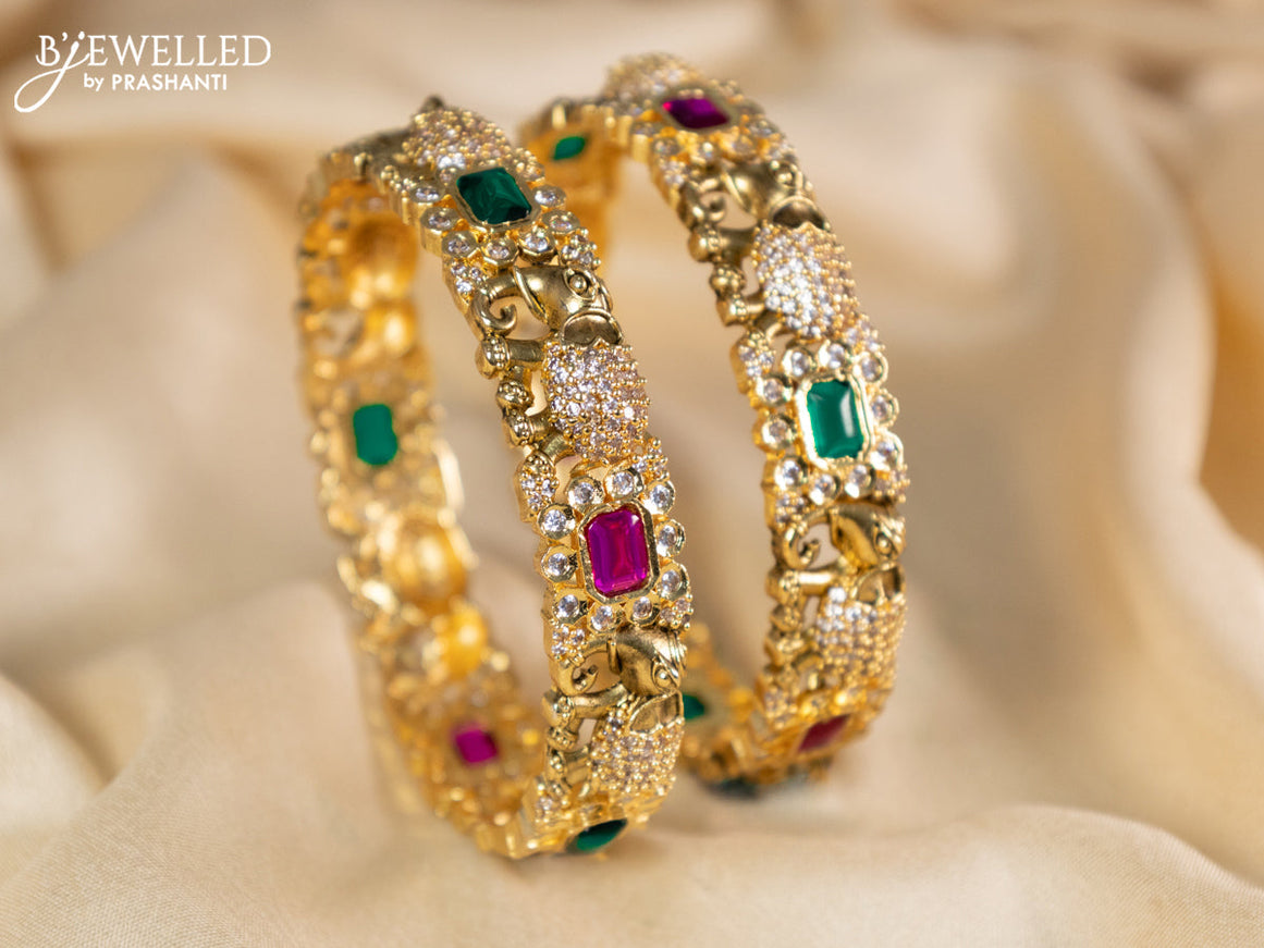 Antique bangles elephant design with kemp and cz stones