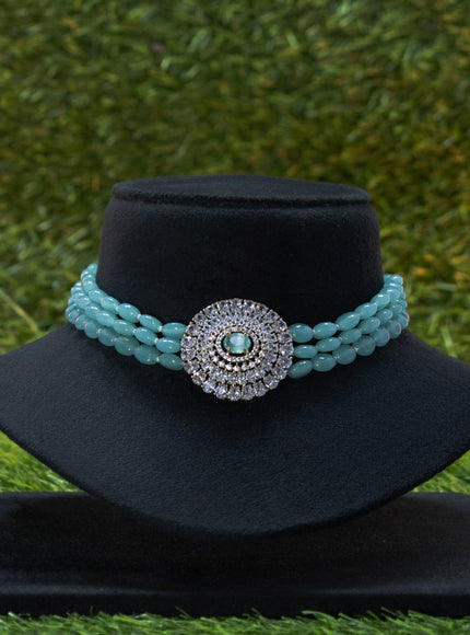 Beaded mint green choker with mint green and cz stones