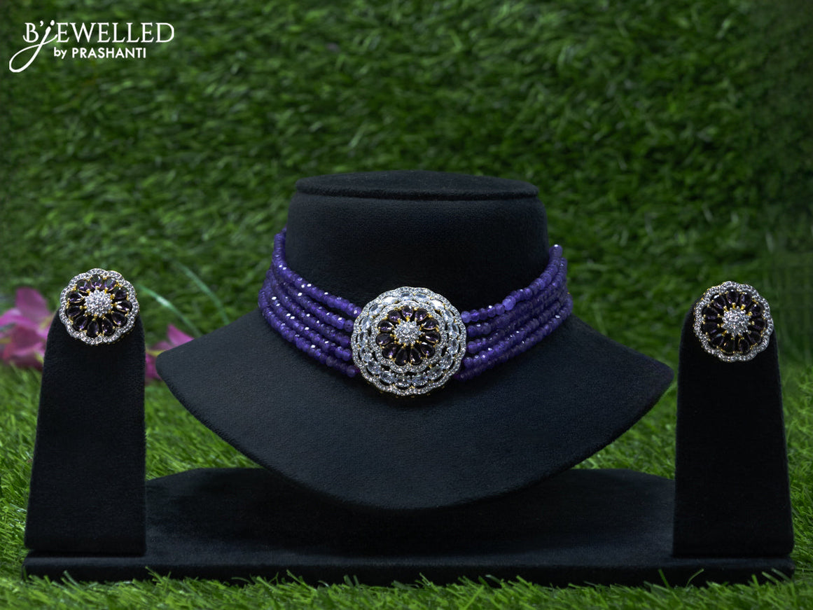 Beaded violet choker with violet and cz stones