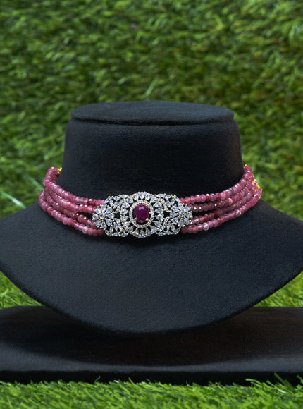 Beaded pink choker with and cz stones