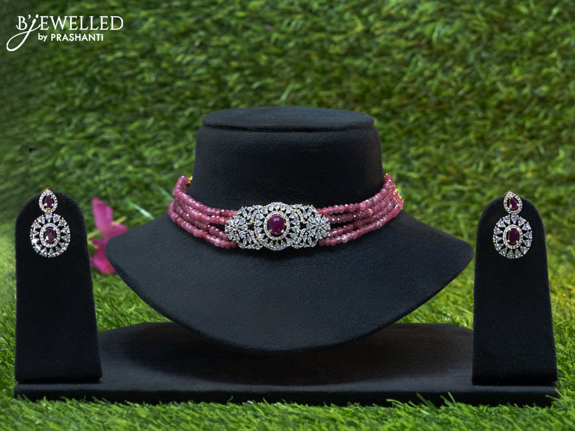 Beaded pink choker with and cz stones