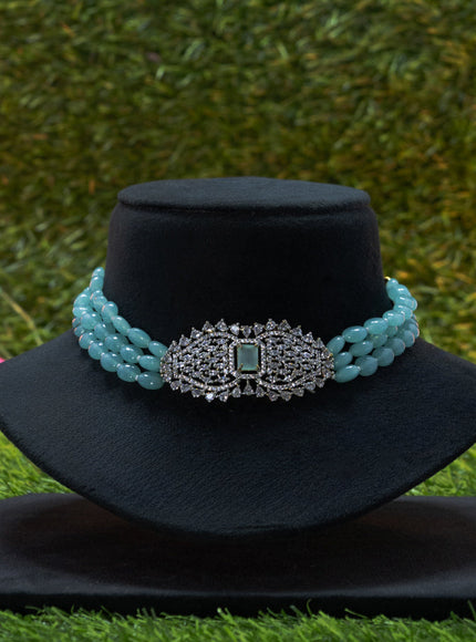 Beaded light blue choker with mint green and cz stones