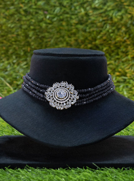 Beaded grey choker with cz stones