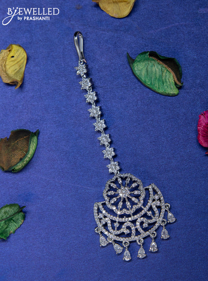 Zircon maang tikka with cz stones and hangings