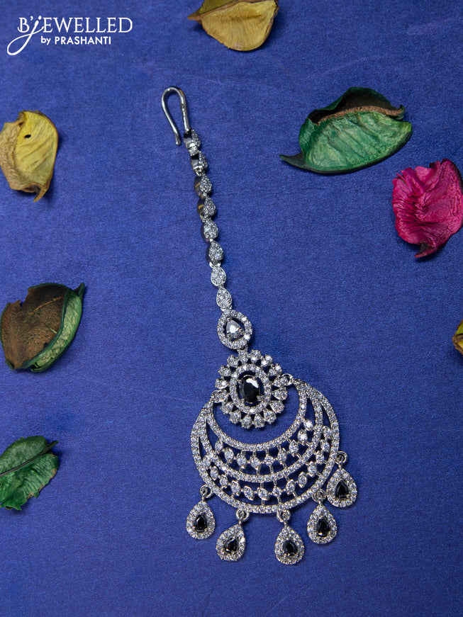 Zircon maang tikka with black & cz stones and hangings