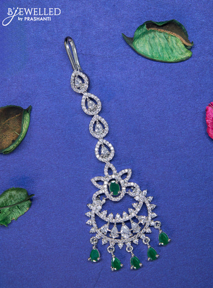 Zircon maang tikka with emerald & cz stones and hangings