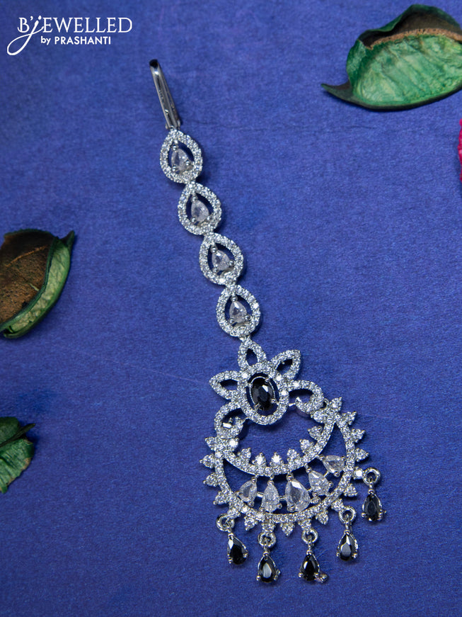 Zircon maang tikka with black & cz stones and hangings