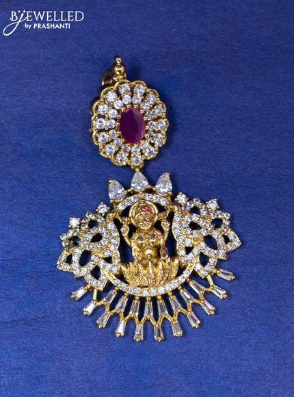 Antique pendant set lakshmi design with ruby & cz stones and pearl hangings