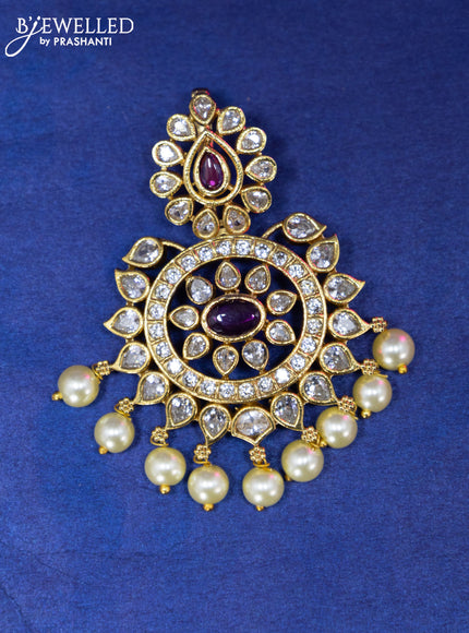 Antique pendant set with ruby & cz stones and pearl hangings