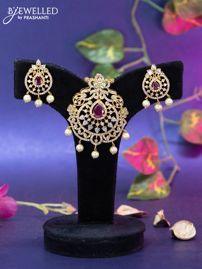 Antique pendant set with ruby & cz stones and pearl hangings