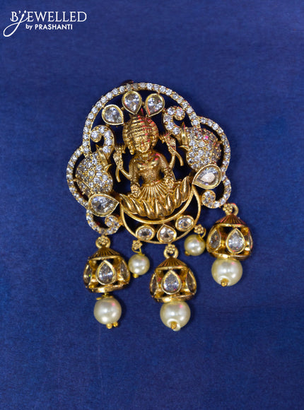 Antique pendant set lakshmi design with cz stones and pearl hangings