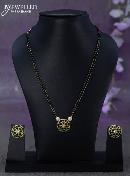 Mangalsutra double layer with emerald and cz stones