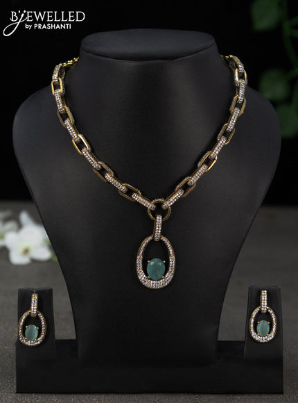 Necklace with mint green and cz stones in victorian finish