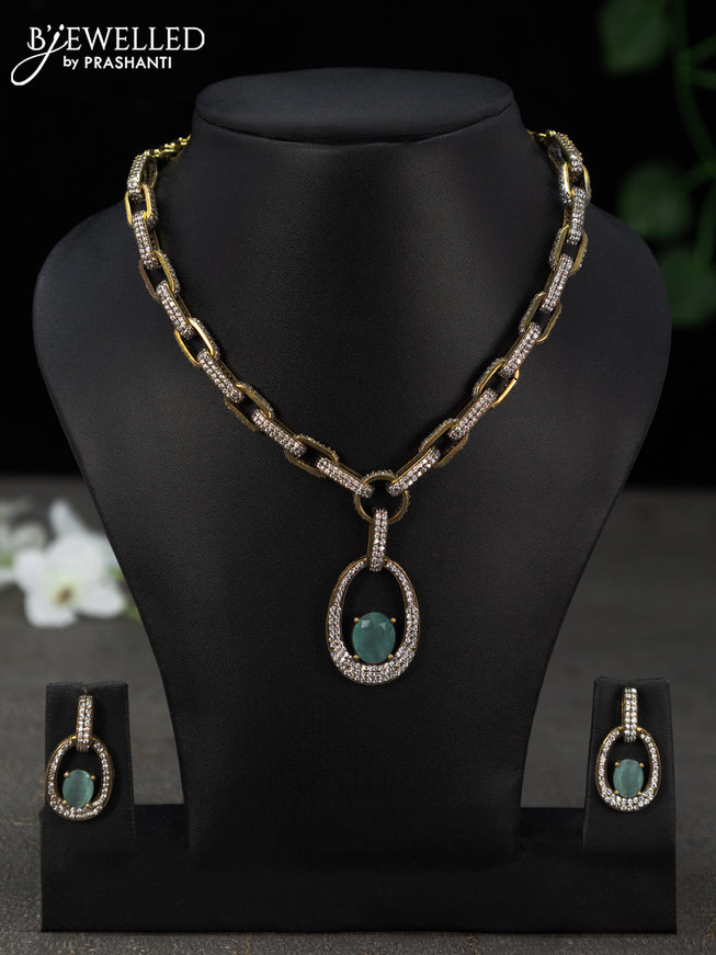 Necklace with mint green and cz stones in victorian finish