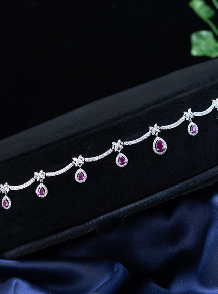 Zircon hip chain floral design with ruby & cz stones and hangings