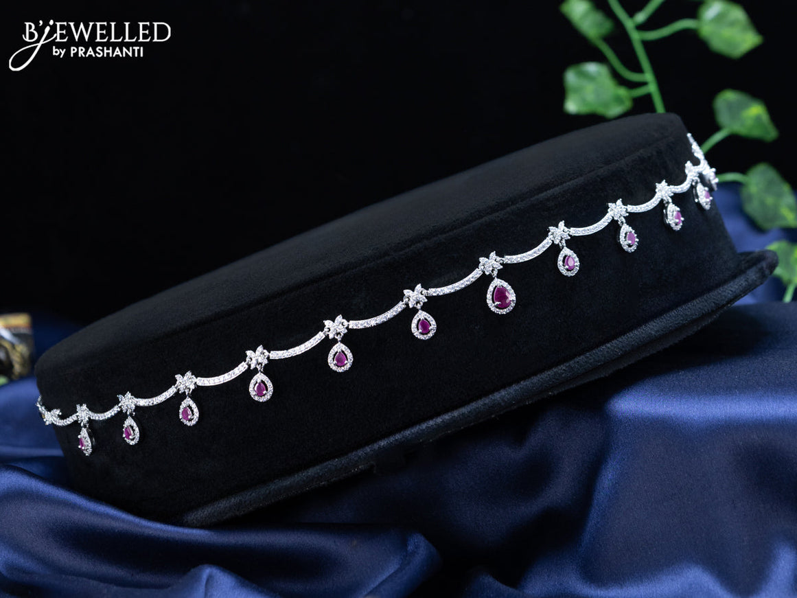 Zircon hip chain floral design with ruby & cz stones and hangings