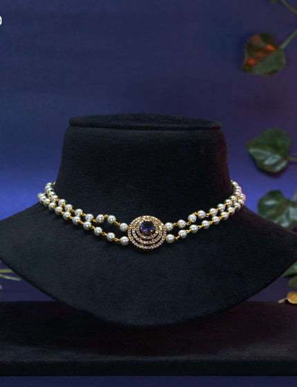 Pearl choker with violet and cz stones