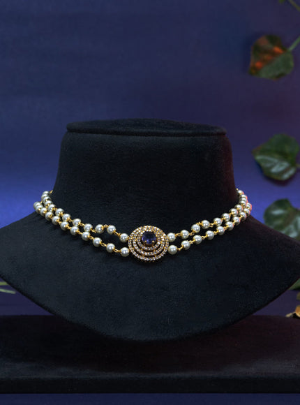 Pearl choker with violet and cz stones